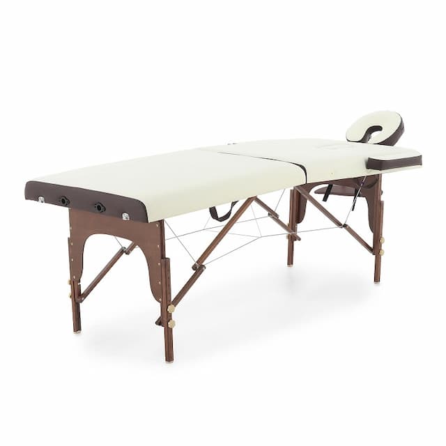 Массажный стол складной MED-MOS JF-AY01 2-х секционный, деревянная рама, кремовый-коричневый