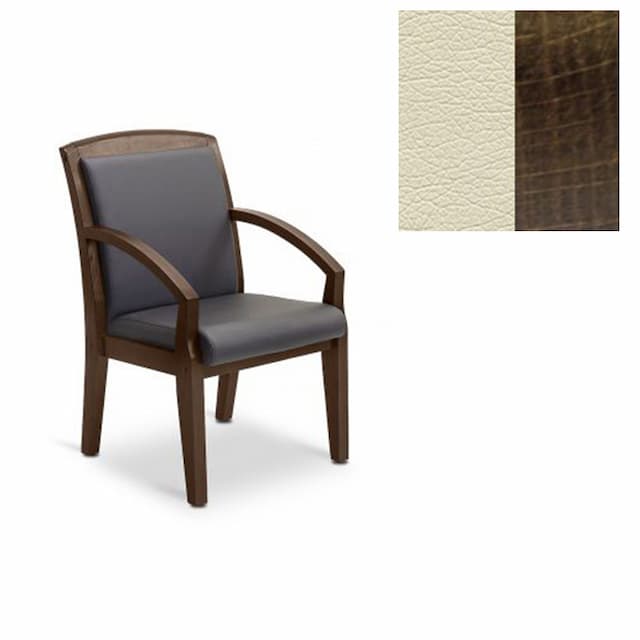 Кресло Юнитекс Граф для посетителя экокожа премиум светло-бежевая CN1112/дерево-тёмный орех аида